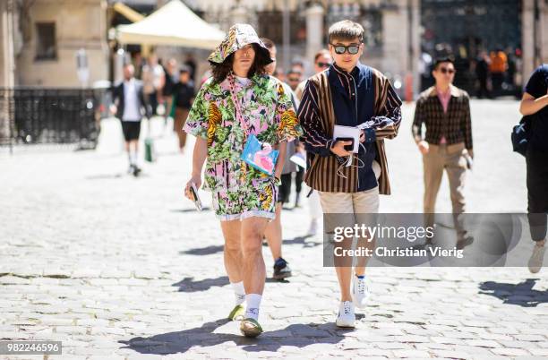 Guests seen outside Thom Browne on day five of Paris Fashion Week Menswear SS19 on June 23, 2018 in Paris, France.