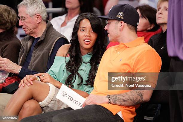 Angela Simmons and Robert Kardashian attend a game between the Utah Jazz and the Los Angeles Lakers at Staples Center on April 2, 2010 in Los...