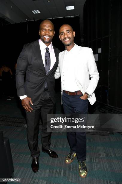 Terry Crews and Charles D. King attend the Genius Talks sponsored by AT&T during the 2018 BET Experience at the Los Angeles Convention Center on June...
