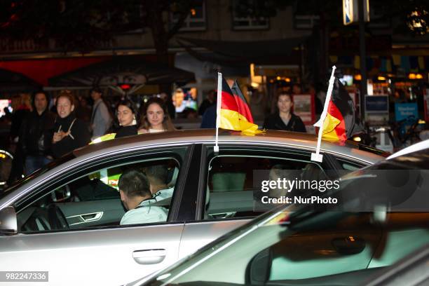 Fans celebrating in the streets of Munich. German fans watched the match Germany Sweden 2-1, which Germany won in the last minute, of the FIFA World...