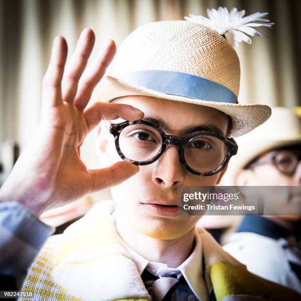 Model poses backstage prior the Thom Browne Menswear Spring Summer 2019 show as part of Paris Fashion Week on June 23, 2018 in Paris, France.