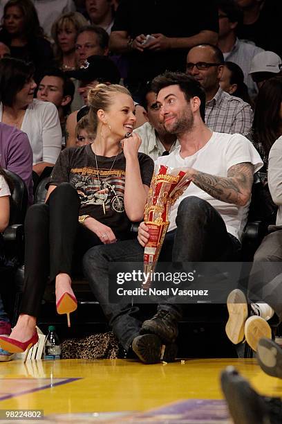 Adam Levine attends a game between the Utah Jazz and the Los Angeles Lakers at Staples Center on April 2, 2010 in Los Angeles, California.