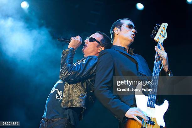 Scott Weiland and Robert DeLeo of Stone Temple Pilots perform during day 1 of the free NCAA 2010 Big Dance Concert Series at White River State Park...