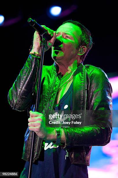 Scott Weiland of Stone Temple Pilots performs during day 1 of the free NCAA 2010 Big Dance Concert Series at White River State Park on April 2, 2010...