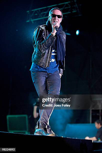 Scott Weiland of Stone Temple Pilots performs during day 1 of the free NCAA 2010 Big Dance Concert Series at White River State Park on April 2, 2010...