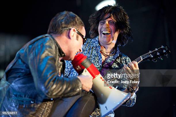 Scott Weiland and Dean DeLeo of Stone Temple Pilots perform during day 1 of the free NCAA 2010 Big Dance Concert Series at White River State Park on...