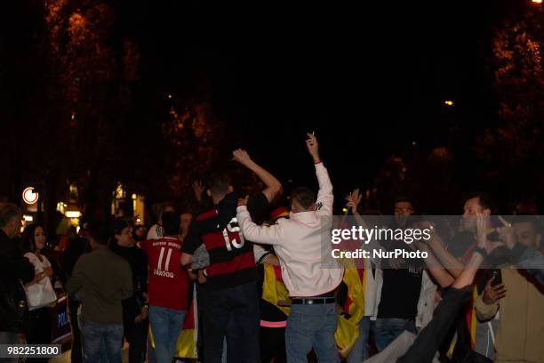 Fans celebrating in the streets of Munich. German fans watched the match Germany Sweden 2-1, which Germany won in the last minute, of the FIFA World...