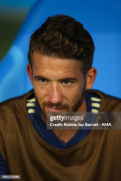 Kristoffer Nordfeldt of Sweden looks on from the bench prior to the 2018 FIFA World Cup Russia group F match between Germany and Sweden at Fisht...