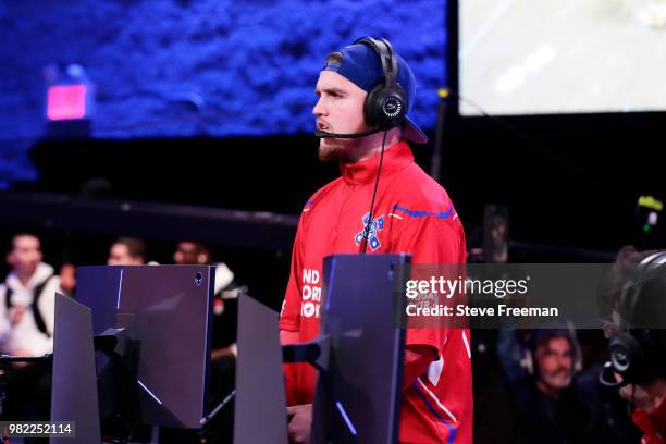 Lets Get It Ramo of Pistons Gaming Team reacts against Pacers Gaming on June 23, 2018 at the NBA 2K League Studio Powered by Intel in Long Island...