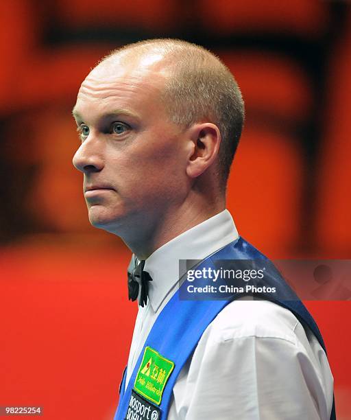 Peter Ebdon of England looks on during his quarterfinal match against Ding Junhui of China during the 5th day of 2010 World Snooker China Open at...