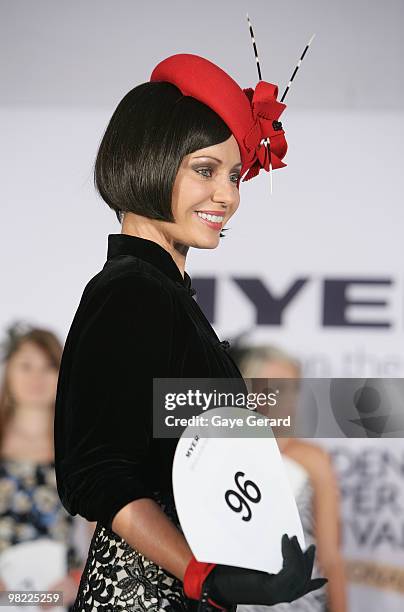 Fashions on the Field contestant walks the catwalk during the Golden Slipper Day at the Rosehill Gardens on April 3, 2010 in Sydney, Australia.