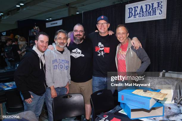 Lee Meltzer, Charlie Rehor, Derek Guder, Matthew Lillard and Bill Rehor of Beadle and Grimm's pose for a photo during ACE Comic Con at WaMu Theatre...