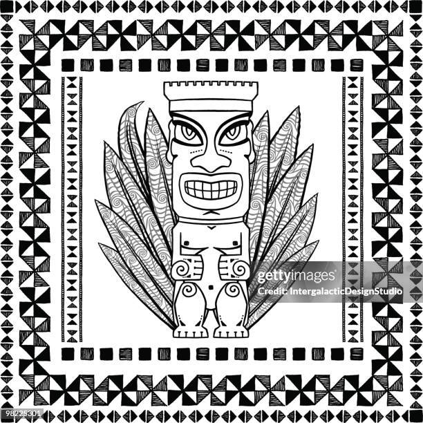 tiki design set - polynesian ethnicity stock illustrations