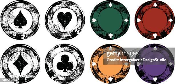 stockillustraties, clipart, cartoons en iconen met grunge poker chip set - speelfiche