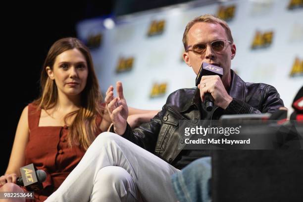 Elizabeth Olsen and Paul Bettany speak on stage during ACE Comic Con at WaMu Theature on June 23, 2018 in Seattle, Washington.