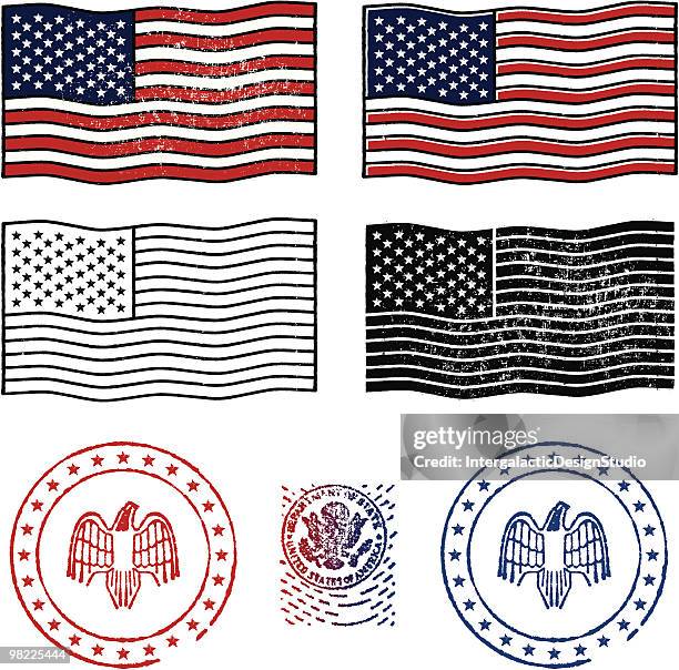 patriotic stamp set - eagle stock illustrations
