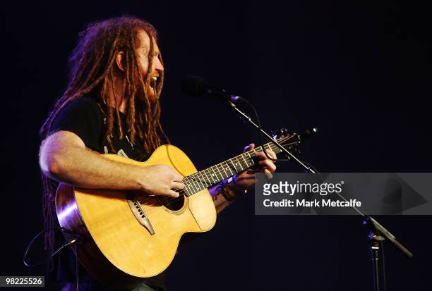 Newton Faulkner performs on stage during Day 3 of Bluesfest 2010 at Tyagarah Tea Tree Farm on April 3, 2010 in Byron Bay, Australia.