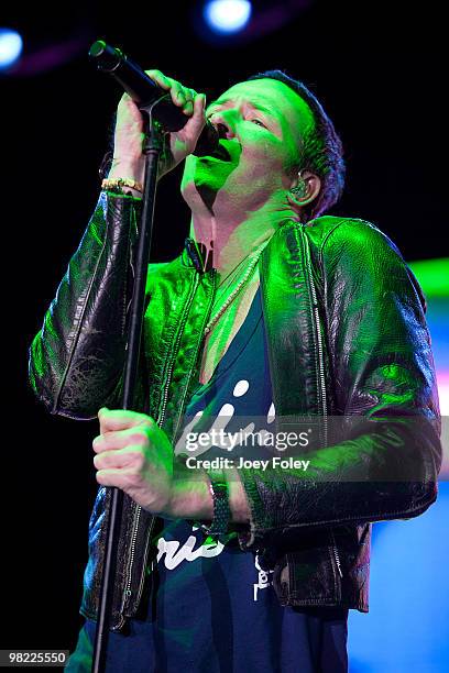 Scott Weiland of Stone Temple Pilots performs during day 1 of the free NCAA 2010 Big Dance Concert Series at White River State Park on April 2, 2010...
