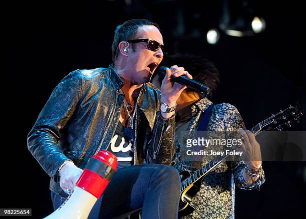 Scott Weiland of Stone Temple Pilots perform during day 1 of the free NCAA 2010 Big Dance Concert Series at White River State Park on April 2, 2010...