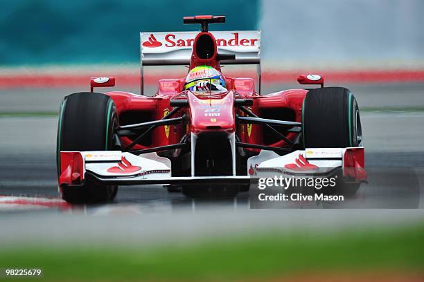 Felipe Massa of Brazil and Ferrari drives during the final practice session prior to qualifying for the Malaysian Formula One Grand Prix at the...