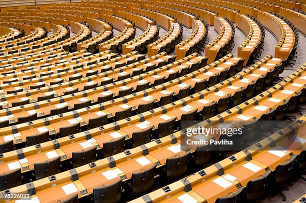 empty assembly room seat of european parliament brussels - parliament building bildbanksfoton och bilder