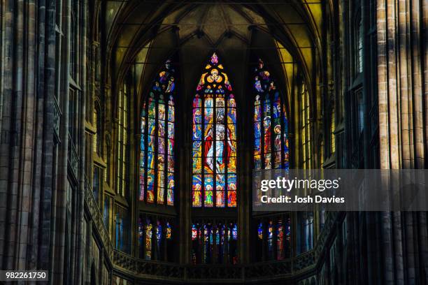 st. vitus cathedral - stained glass czech republic stock pictures, royalty-free photos & images