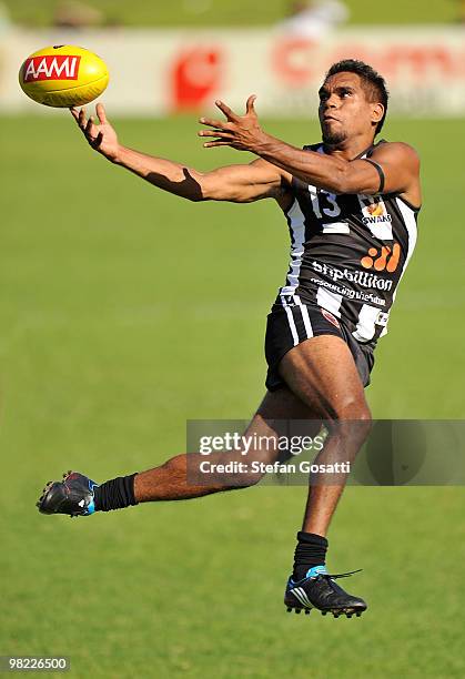 Graham Jetta of the Swan Districts takes a mark during the round three WAFL match between Swan Districts and South Fremantle at Steel Blue Oval on...