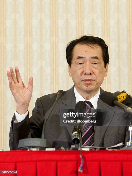 Naoto Kan, Japan's finance minister, speaks during a news conference in Beijing, China, on Saturday, April 3, 2010. China's Premier Wen Jiabao said...