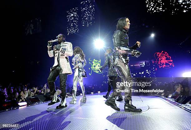 Will.i.am, Fergie, apl.de.ap, and Taboo of The Black Eyed Peas perform in advance of the bands' The E.N.D Vol. 2 release at HP Pavilion on April 2nd,...