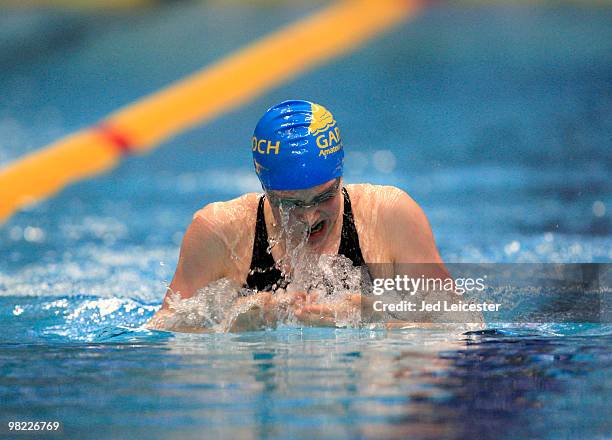 Hannah Miley competes in the Women's 400m Individual Medley at the British Gas Swimming Championships event at Ponds Forge Pool on April 3, 2010 in...