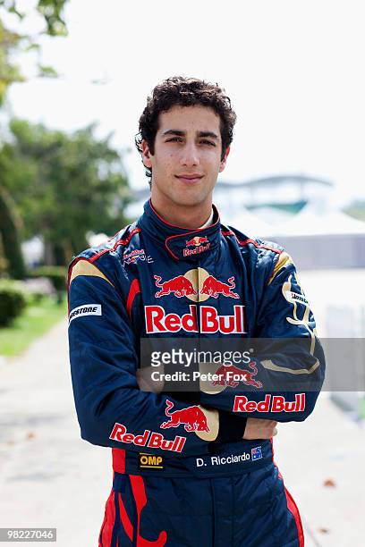 Red Bull Racing and Toro Rosso reserve driver Daniel Ricciardo of Australia is seen in the paddock during practice for the Malaysian Formula One...