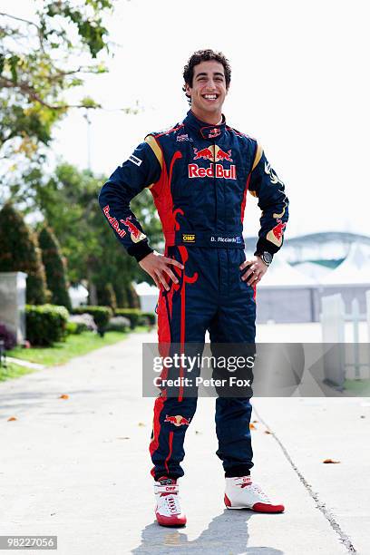 Red Bull Racing and Toro Rosso reserve driver Daniel Ricciardo of Australia is seen in the paddock during practice for the Malaysian Formula One...