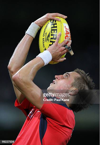 Boundary umpire throws the ball back into play during the round two AFL match between the West Coast Eagles and Port Adelaide Power at Subiaco Oval...