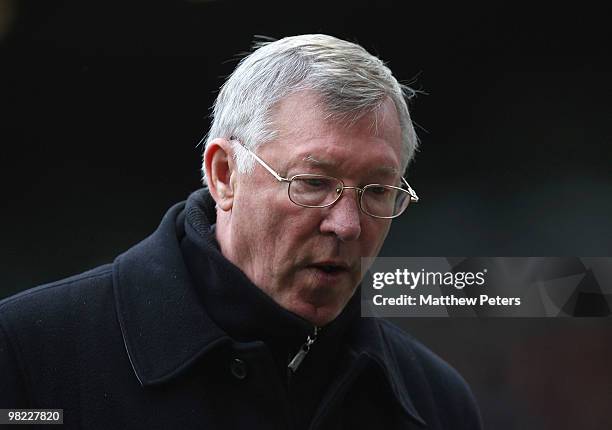 Sir Alex Ferguson of Manchester United walks off after the FA Barclays Premier League match between Manchester United and Chelsea at Old Trafford on...