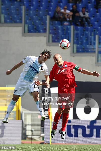 Sergio Floccari of SS Lazio and Paolo Cannavaro of SSC Napoli compete for the ball during the Serie A match between SS Lazio and SSC Napoli at Stadio...
