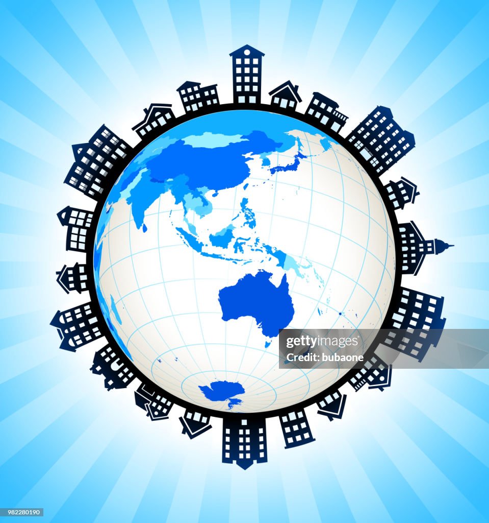 Australia on Rural Cityscape Skyline Background