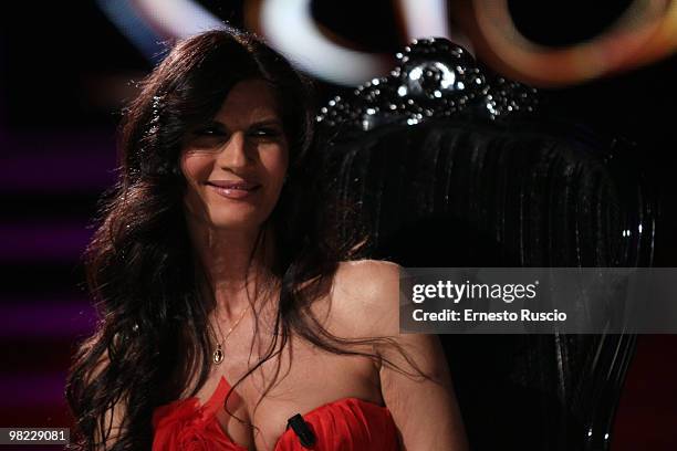 Pamela Prati attends 'Barbareschi Sciock' the Italian TV Show at La7 Studios on April 2, 2010 in Rome, Italy.