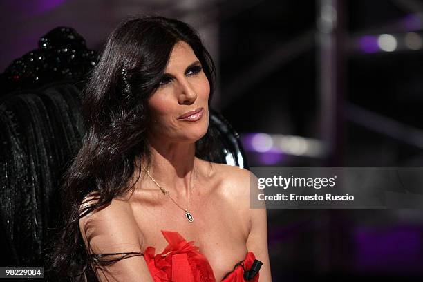 Pamela Prati attends 'Barbareschi Sciock' the Italian TV Show at La7 Studios on April 2, 2010 in Rome, Italy.