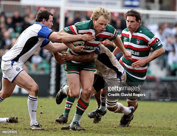 Scott Hamilton of Leicester charges upfield during the Guinness Premiership match between Leicester Tigers and Bath at Welford Road on April 3, 2010...