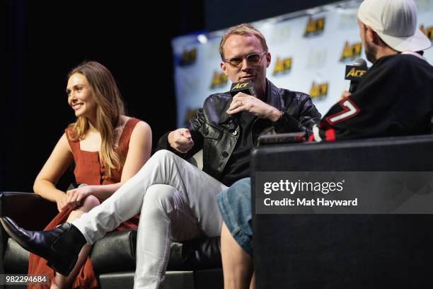 Elizabeth Olsen, Paul Bettany and Kevin Smith speak on stage during ACE Comic Con at WaMu Theature on June 23, 2018 in Seattle, Washington.