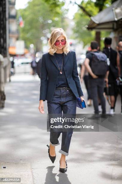 Xenia Adonts is seen outside Dior Homme on day five of Paris Fashion Week Menswear SS19 on June 23, 2018 in Paris, France.