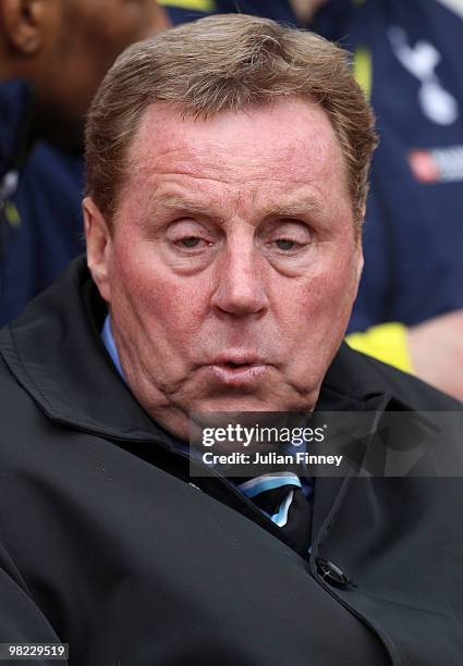 Harry Redknapp manager of Spurs looks on during the Barclays Premier League match between Sunderland and Tottenham Hotspur at Stadium of Light on...