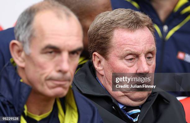 Harry Redknapp manager of Spurs looks on during the Barclays Premier League match between Sunderland and Tottenham Hotspur at Stadium of Light on...