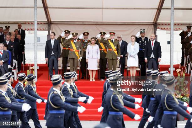 Prime Minister Xavier Bettel, Prince Guillaume of Luxembourg, Grand Duchess Maria Teresa of Luxembourg, Grand Duke Henri of Luxembourg, Princess...