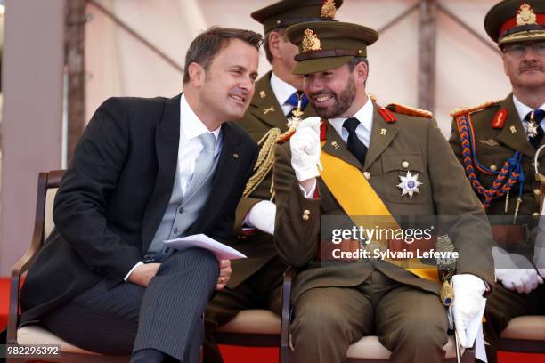 Prime Minister Xavier Bettel and Prince Guillaume of Luxembourg attend National Day parade on June 23, 2018 in Luxembourg, Luxembourg.