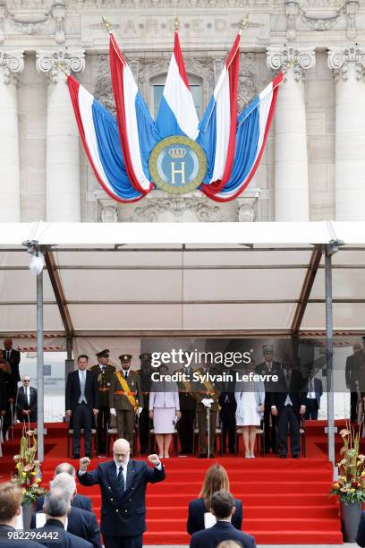 Prime Minister Xavier Bettel, Prince Guillaume of Luxembourg, Grand Duchess Maria Teresa of Luxembourg, Grand Duke Henri of Luxembourg, Princess...
