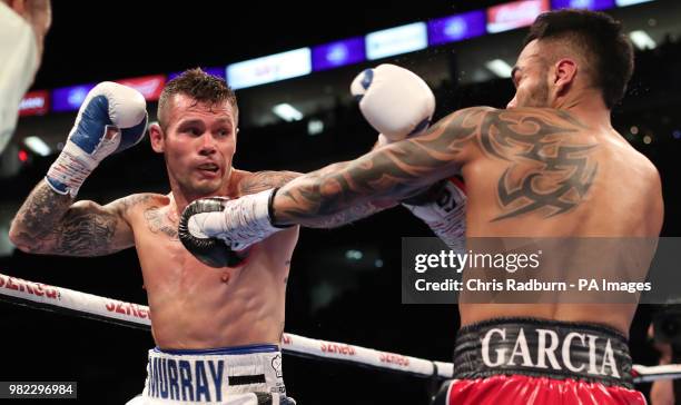 Roberto Garcia and Martin Murray during the The WBC Silver Middleweight Championship at The O2, London.