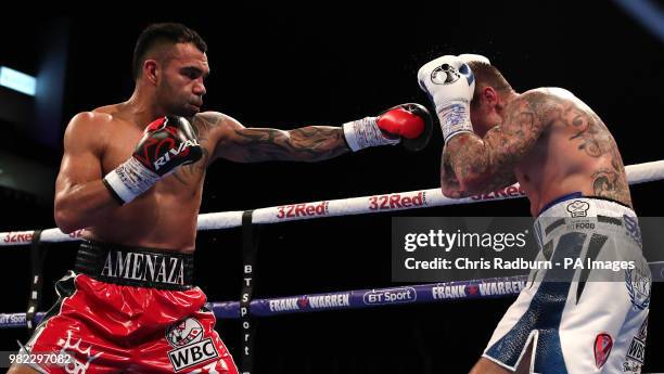 Roberto Garcia and Martin Murray during the The WBC Silver Middleweight Championship at The O2, London.