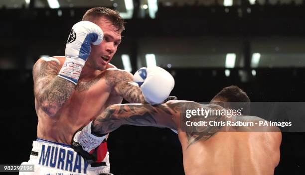 Roberto Garcia and Martin Murray during the The WBC Silver Middleweight Championship at The O2, London.