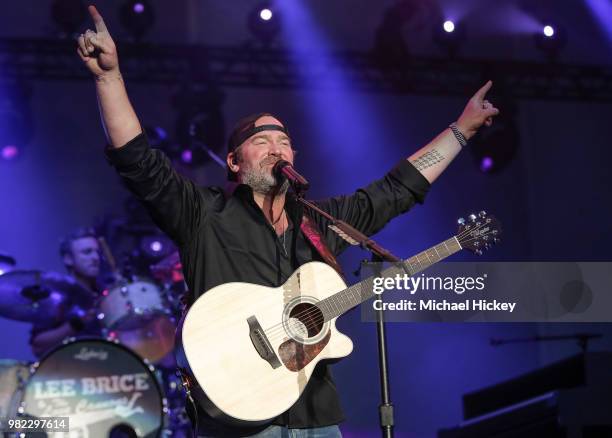 Lee Brice performs during the 2018 Lakeshake Festival at Huntington Bank Pavilion at Northerly Island on June 22, 2018 in Chicago, Illinois.